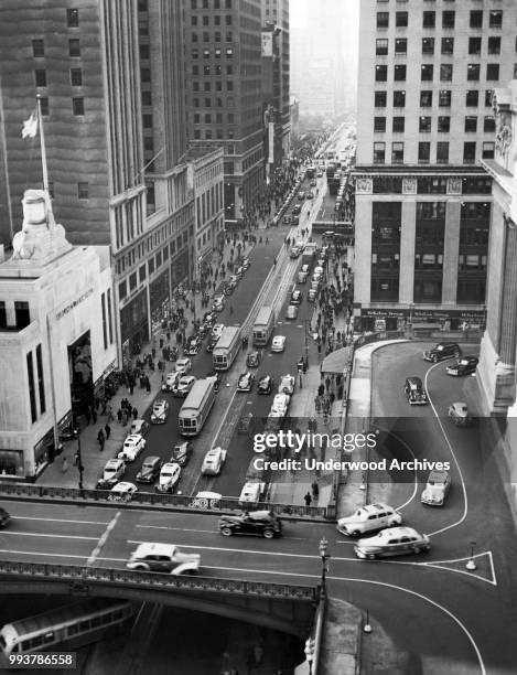 View, looking west, along 42nd Street at the Park Avenue , past Grand Central Station and the Airlines Terminal , New York, New York, December 9,...