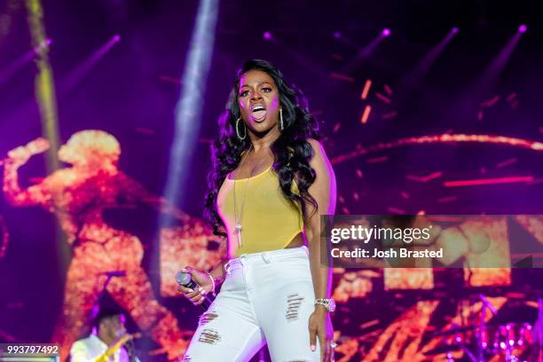 Rapper Remy Ma performs onstage during Queen Latifah's 'Ladies First' night at the 2018 Essence Festival at the Mercedes-Benz Superdome on July 7,...