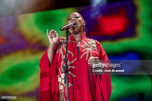 Queen Latifah performs during Queen Latifah's 'Ladies First' night at the 2018 Essence Festival at the Mercedes-Benz Superdome on July 7, 2018 in New...