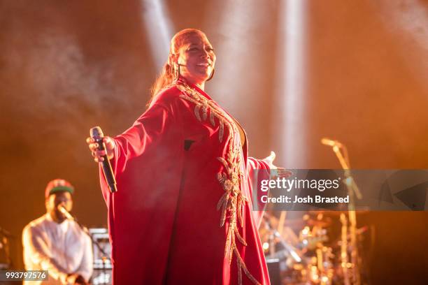 Queen Latifah performs during Queen Latifah's 'Ladies First' night at the 2018 Essence Festival at the Mercedes-Benz Superdome on July 7, 2018 in New...