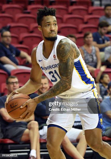 Tokoto of the Golden State Warriors looks to pass against the Los Angeles Clippers during the 2018 NBA Summer League at the Thomas & Mack Center on...