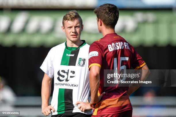 Bjorn Wagenaar of Scheveningen, Bas Kuipers of ADO Den Haag during the match between Scheveningen v ADO Den Haag at the Sportpark Houtrust on July 7,...