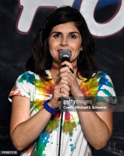 Comedian Justine Marino performs during her appearance at The Ice House Comedy Club on July 7, 2018 in Pasadena, California.