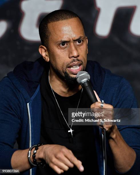 Comedian Affion Crockett performs during his appearance at The Ice House Comedy Club on July 7, 2018 in Pasadena, California.