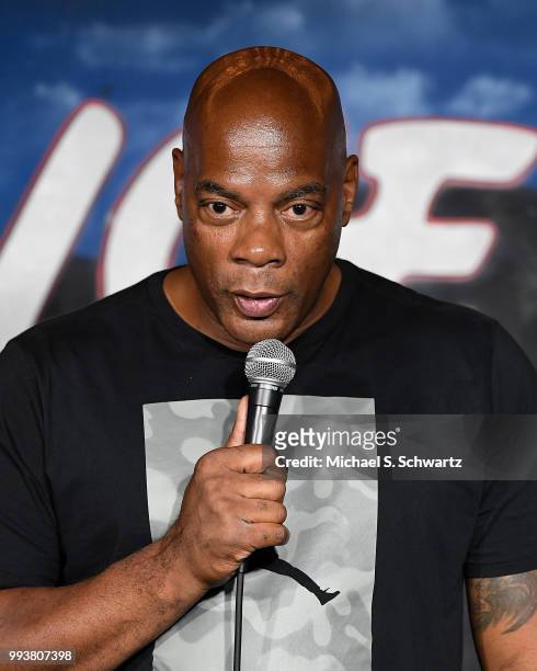Comedian Alonzo Bodden performs during his appearance at The Ice House Comedy Club on July 7, 2018 in Pasadena, California.