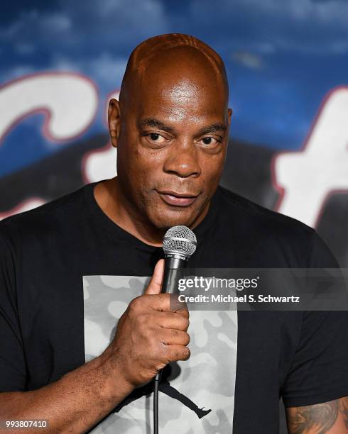 Comedian Alonzo Bodden performs during his appearance at The Ice House Comedy Club on July 7, 2018 in Pasadena, California.