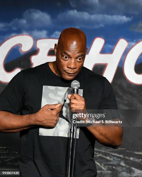 Comedian Alonzo Bodden performs during his appearance at The Ice House Comedy Club on July 7, 2018 in Pasadena, California.
