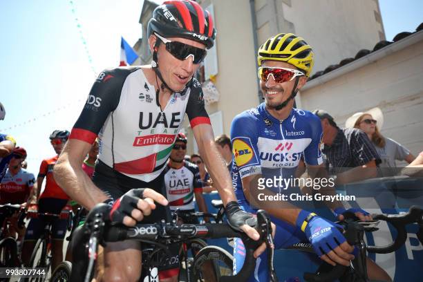 Start / Daniel Martin of Ireland and UAE Team Emirates / Julian Alaphilippe of France and Team Quick-Step Floors / during the 105th Tour de France...