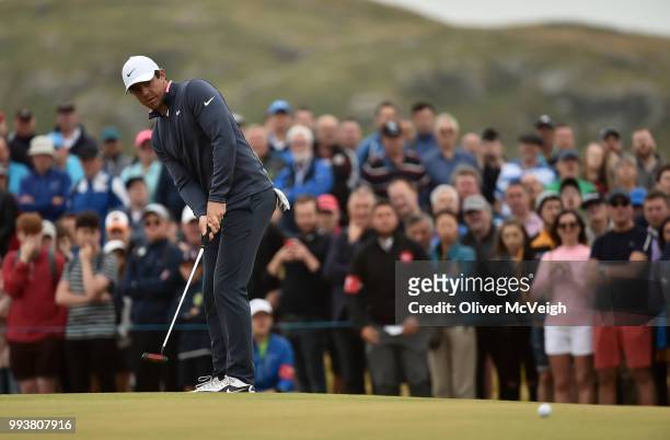 Donegal , Ireland - 8 July 2018; Rory McIlroy of Northern Irelandputting on the 9th green during Day Four of the Dubai Duty Free Irish Open Golf...