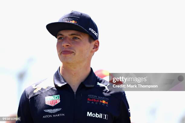 Max Verstappen of Netherlands and Red Bull Racing on the drivers parade before the Formula One Grand Prix of Great Britain at Silverstone on July 8,...