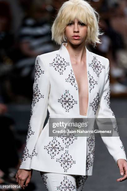 Model walks the runway at the Teresa Helbig show during the Mercedes-Benz Fashion Week Madrid Spring/Summer 2019 at IFEMA on July 8, 2018 in Madrid,...