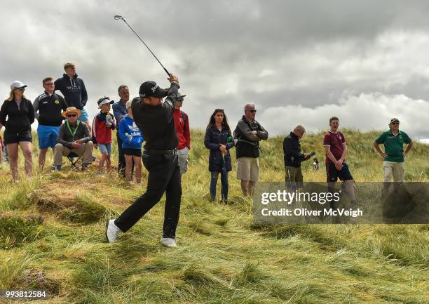 Donegal , Ireland - 8 July 2018; Shane Lowry of Ireland plays his second shot on the 17th hole during Day Four of the Dubai Duty Free Irish Open Golf...