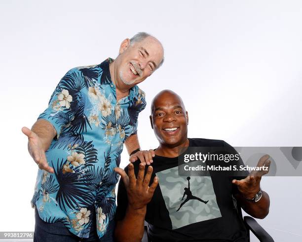 Ice House owner Bob Fisher and comedian Alonzo Bodden pose during their appearance at The Ice House Comedy Club on July 7, 2018 in Pasadena,...