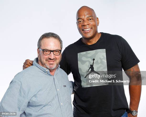 Michael Schwartz and comedian Alonzo Bodden pose during their appearance at The Ice House Comedy Club on July 7, 2018 in Pasadena, California.