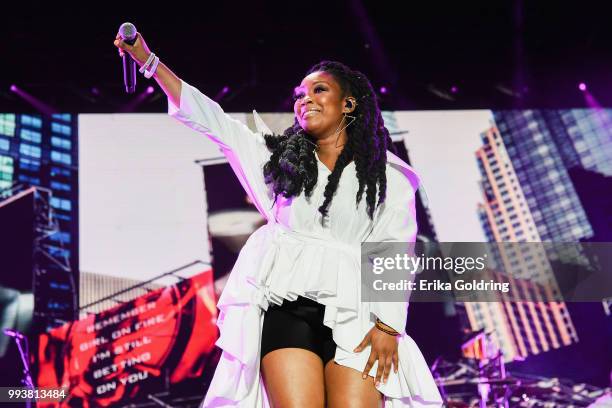 Brandy performs at the 2018 Essence Music Festival at the Mercedes-Benz Superdome on July 7, 2018 in New Orleans, Louisiana.