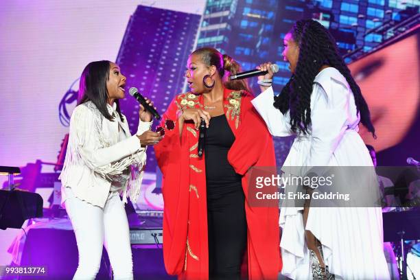 Lyte, Queen Latifah and Brandy perform at the 2018 Essence Music Festival at the Mercedes-Benz Superdome on July 7, 2018 in New Orleans, Louisiana.