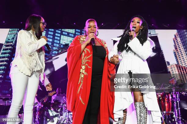 Lyte, Queen Latifah and Brandy perform at the 2018 Essence Music Festival at the Mercedes-Benz Superdome on July 7, 2018 in New Orleans, Louisiana.