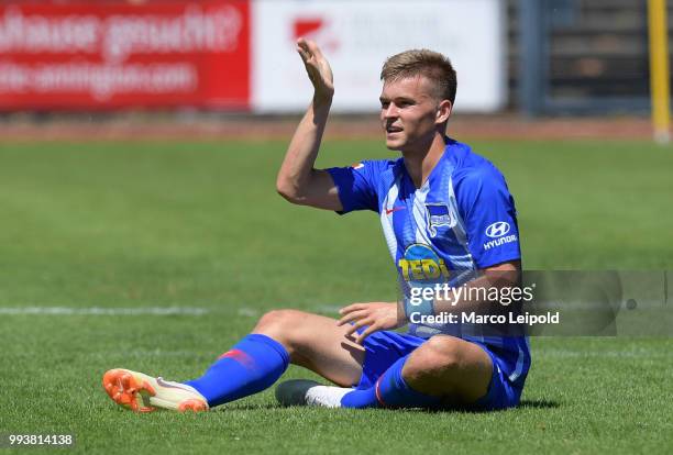 Maximilian Mittelstaedt of Hertha BSC during the game between Hertha BSC and Westfalia Herne at the Mondpalast-Arena on july 8, 2018 in Herne,...