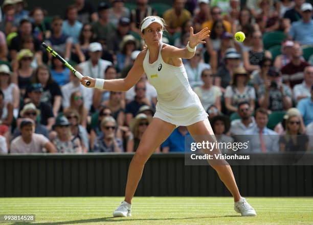Johanna Konta during her second round match against Dominika Cibulkova on day four of the Wimbledon Lawn Tennis Championships at the All England Lawn...