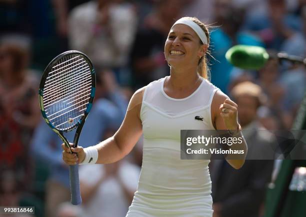 Dominika Cibulkova during her second round match against Johanna Konta on day four of the Wimbledon Lawn Tennis Championships at the All England Lawn...