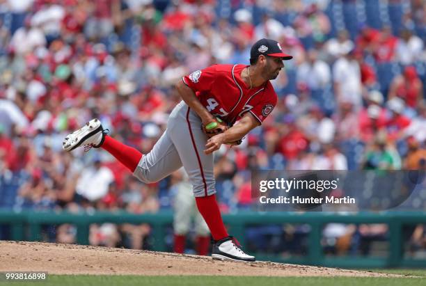 Starting pitcher Gio Gonzalez of the Washington Nationals throws a pitch during a game against the Philadelphia Phillies at Citizens Bank Park on...