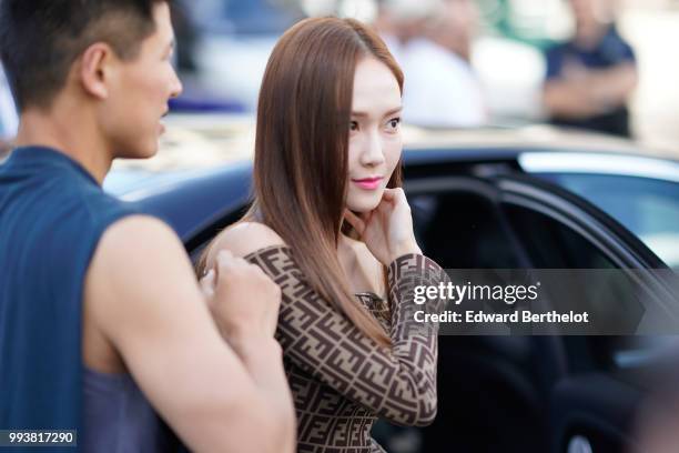 Jessica Jung , outside Fendi, during Paris Fashion Week Haute Couture Fall Winter 2018/2019, on July 4, 2018 in Paris, France.