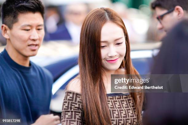 Jessica Jung , outside Fendi, during Paris Fashion Week Haute Couture Fall Winter 2018/2019, on July 4, 2018 in Paris, France.