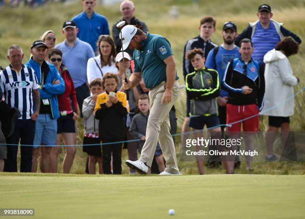 Donegal , Ireland - 8 July 2018; Graeme McDowell of Northern Ireland reacts after missing a putt on the 16th green during Day Four of the Dubai Duty...