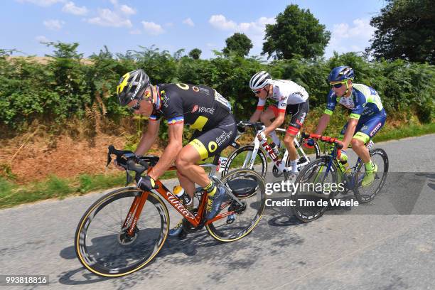 Dion Smith of New Zealand and Team Wanty Groupe Gobert / Michael Gogl of Austria and Team Trek Segafredo / Sylvain Chavanel of France and Team Direct...