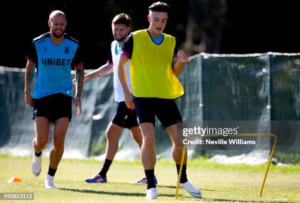 Jack Grealish of Aston Villa in action during an Aston Villa training session at the club's training camp on July 08, 2018 in Faro, Portugal.