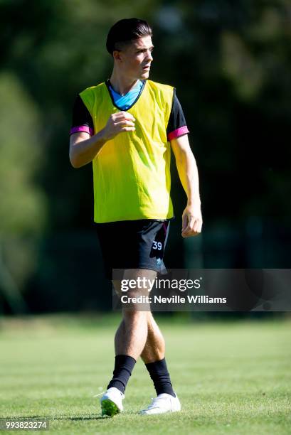 Jack Grealish of Aston Villa in action during an Aston Villa training session at the club's training camp on July 08, 2018 in Faro, Portugal.