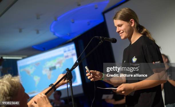 July 2018, Herrenberg, Germany: Pupil of the Schickhardt secondary school Maurice during a skype session with ESA astronaut Gerst who is currently...