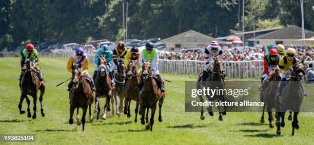 July 2018, Hamburg, Germany: Equestria sports, derby: "Alinaro" with jockey Lukas Delozier from France wins the Rudolf August Oetker memorial race....