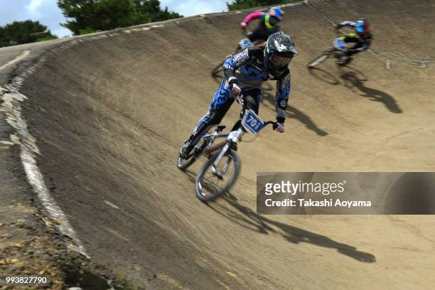 Miki Iibata competes in the Girls 15 over qualification round during the Japan National BMX Championships at Hitachinaka Kaihin Park on July 8, 2018...