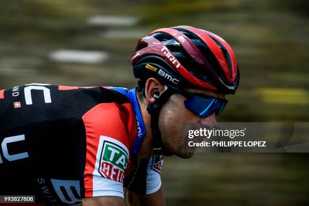 Australia's Richie Porte rides during the second stage of the 105th edition of the Tour de France cycling race between Mouilleron-Saint-Germain and...