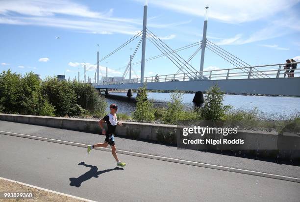 Athletes compete in the run section of Ironman 70.3 Jonkoping on July 8, 2018 in Jonkoping, Sweden.