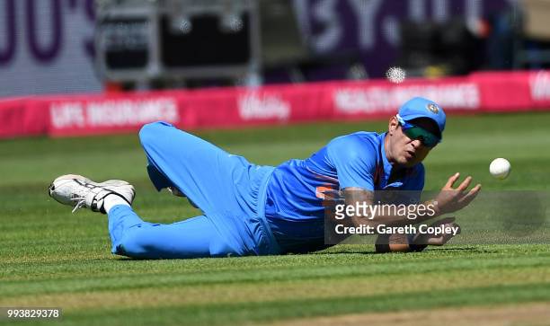 Siddarth Kaul of India drops a catch off Jos Buttler of England during the 3rd Vitality International T20 match between England and India at The...