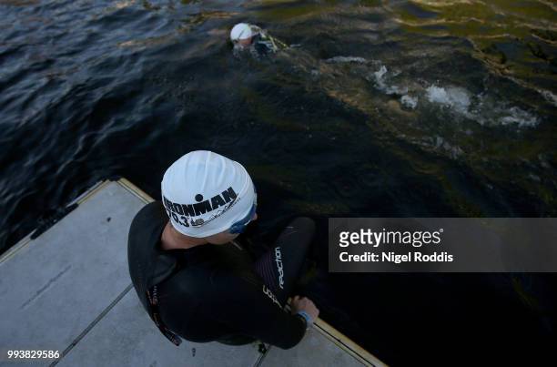 An athlete waits for the start of Ironman 70.3 Jonkoping on July 8, 2018 in Jonkoping, Sweden.