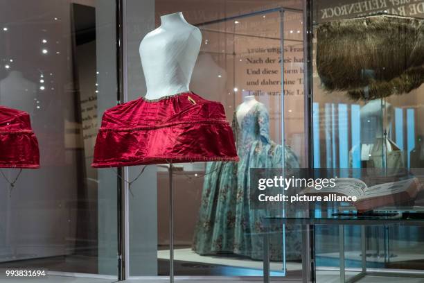 July 2018, Nuremberg, Germany: A silk crinoline from the 18th century can be seen at the special exhibition "Luxury in silk" at the Germanic National...