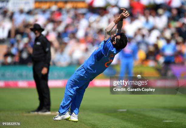 Yuzvendra Chahal of India drops a catch from Eoin Morgan of England during the 3rd Vitality International T20 match between England and India at The...