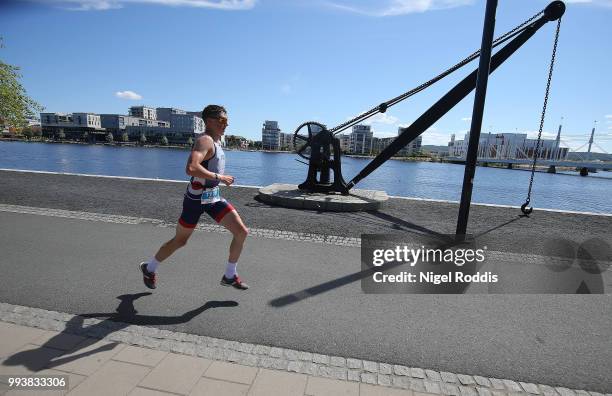 Athletes compete in the run section of Ironman 70.3 Jonkoping on July 8, 2018 in Jonkoping, Sweden.