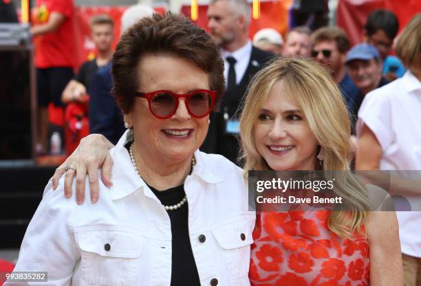 Billie Jean King and Holly Hunter attend the UK Premiere of "Incredibles 2" at THE BFI Southbank on July 8, 2018 in London, England.