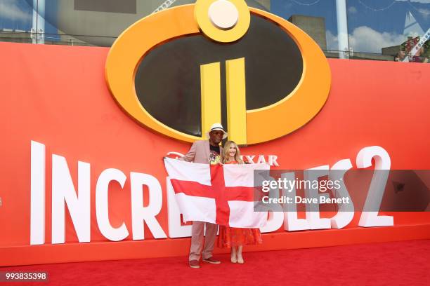 Samuel L. Jackson and Holly Hunter attend the UK Premiere of "Incredibles 2" at THE BFI Southbank on July 8, 2018 in London, England.