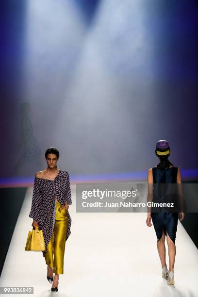 Models walk the runway at the Ulises Merida show during the Mercedes-Benz Fashion Week Madrid Spring/Summer 2019 at IFEMA on July 8, 2018 in Madrid,...