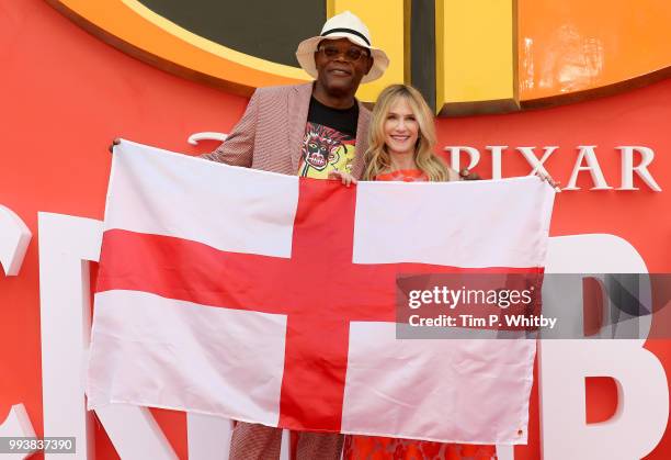 Samuel L Jackson and Holly Hunter attend the UK Premiere of Disney-Pixar's "Incredibles 2" at BFI Southbank on July 8, 2018 in London, England.