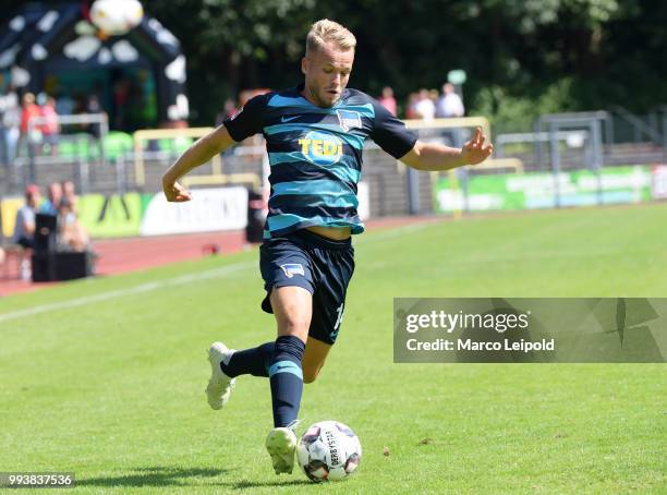 Pascal Koepke of Hertha BSC before the game between Hertha BSC against MSV Duisburg at the Mondpalast-Arena on july 8, 2018 in Herne, Germany.