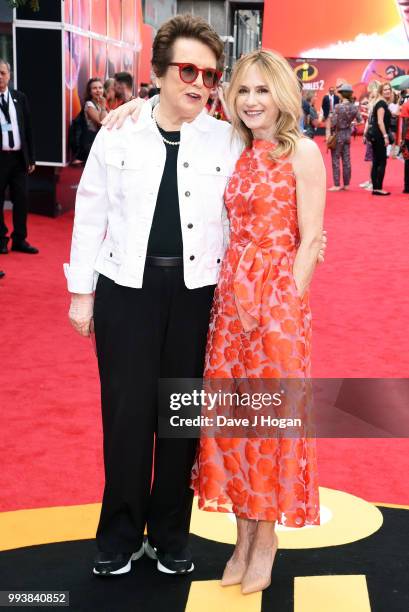 Billie Jean King and Holly Hunter attend the 'Incredibles 2' UK Premiere at BFI Southbank on July 8, 2018 in London, England.