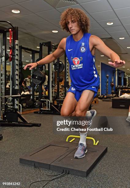 David Luiz of Chelsea during a preseason training session at Chelsea Training Ground on July 8, 2018 in Cobham, England.