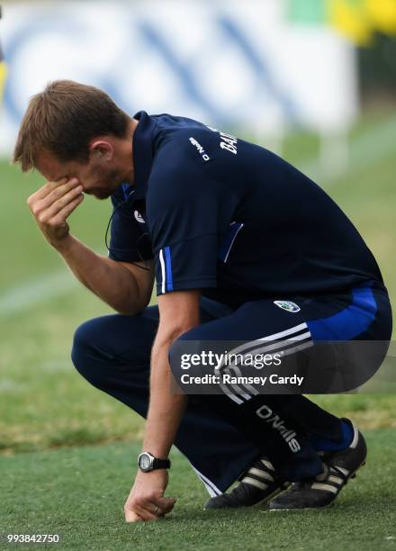Navan , Ireland - 8 July 2018; Laois manager John Sugrue at the final whistle of his side's defeat in the GAA Football All-Ireland Senior...