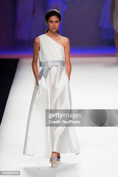 Model presents a creation by Spanish Ulises Merida at the fashion show at the Mercedes-Benz Fashion Week Madrid Spring-Summer 2019, in IFEMA Madrid,...